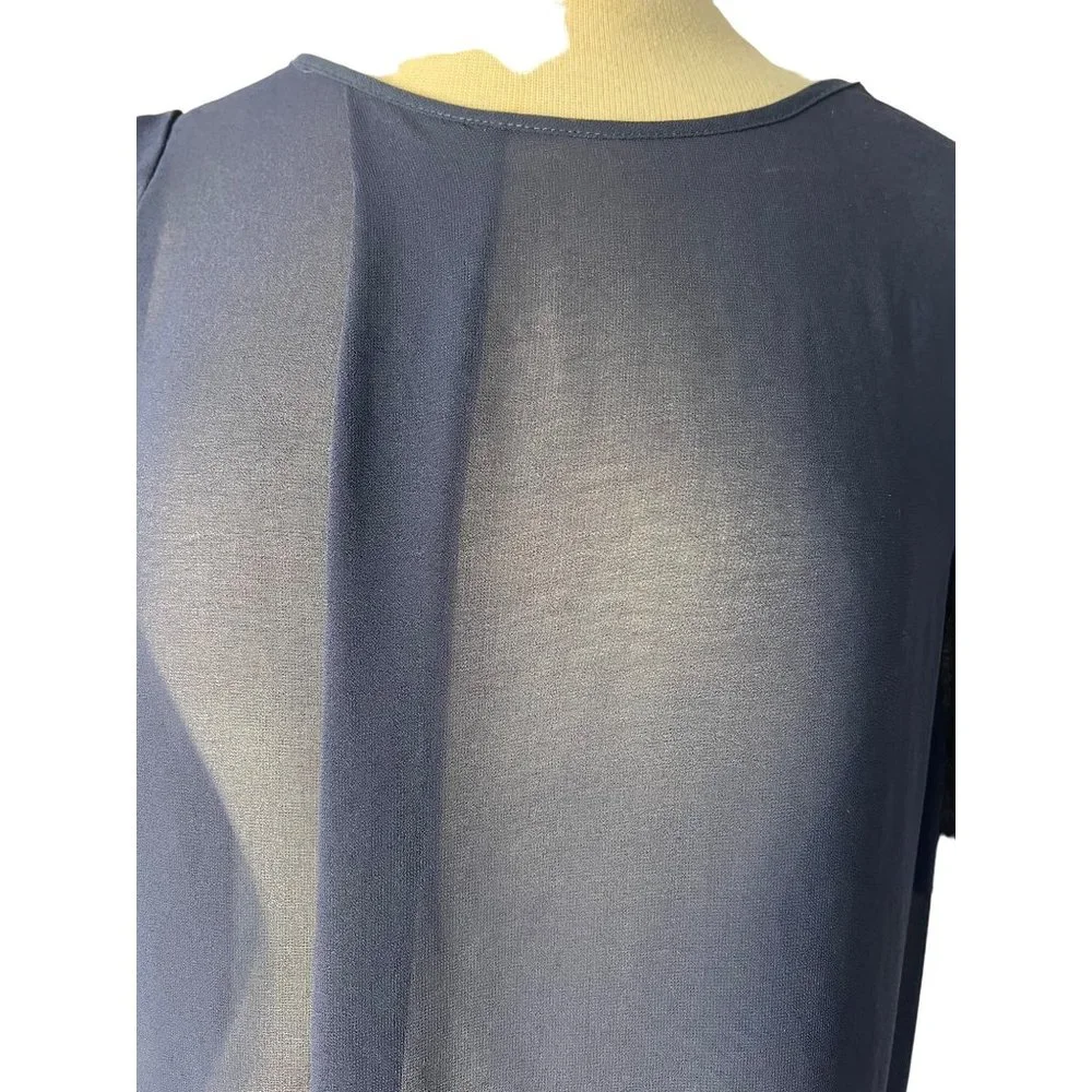 Costa Blanca Blouse Women's Blue Large Sheer Sleeveless Round Neck Hi-Lo Hem